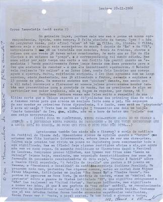Carta de Vladimir Herzog para Tamás Szmrecsányi, 28 nov. 1966